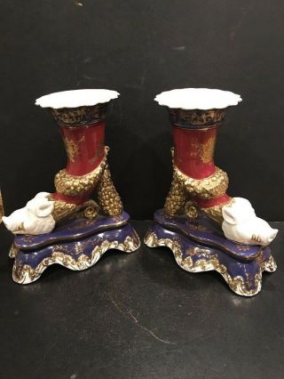 Porcelain Cornucopia Vases With Boar ' s Heads 5
