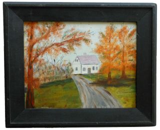 Aafa Antique Folk Art Naive Country Primitive Painting Landscape