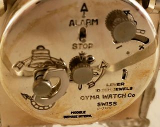 Vintage Gorham Sterling Silver Swiss Cyma Mechanical Wind - Up Alarm Clock 6