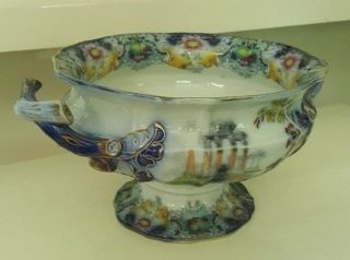 1845 ANTIQUE COLLECTORS PORCELAIN SOUP TUREEN CLEOPATRA BLUE DESIGN 10 INCHES 6