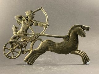 Ancient Roman Bronze Chariot Rider & Horses In Battle Statuette Circa 200 - 300ad