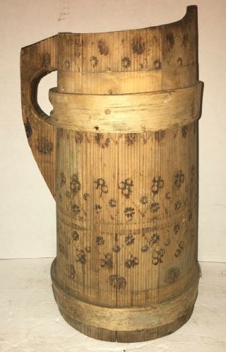 Rare 19th C Pitcher Tapered Staved Barrel Wood Band Dry Surface