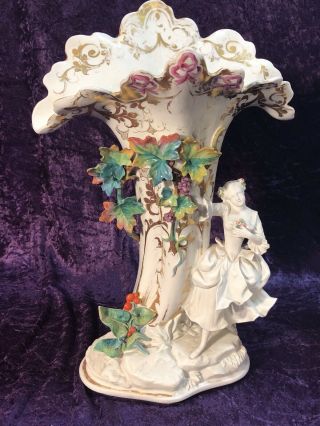 Antique c1850’s Paris Porcelain Figural Vases With Painted Flowers 2
