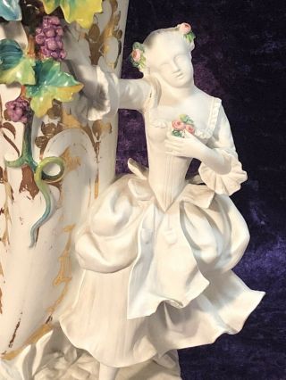 Antique c1850’s Paris Porcelain Figural Vases With Painted Flowers 3