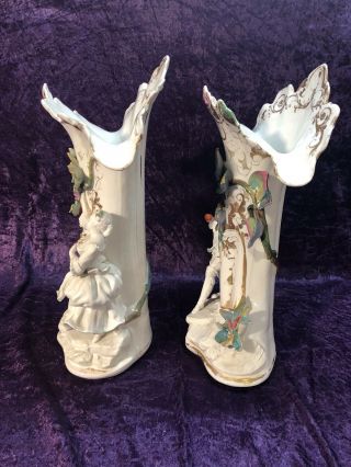 Antique c1850’s Paris Porcelain Figural Vases With Painted Flowers 8