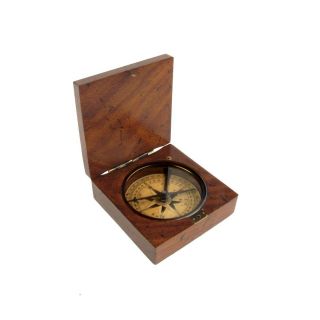 Vintage/antique Style Old Wood Box Directional Navigational Travel Compass Tool