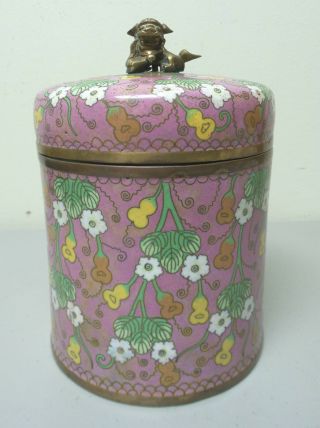 Large 19th C.  Chinese Cloisonne Lidded Box / Humidor,  Foo Dog Finial