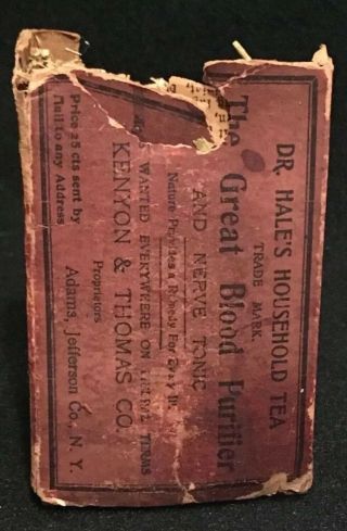 Antique Dr.  Hale ' s Herbal Tea Blood Purifier Nerve Tonic Box Quack Medicine Rare 3