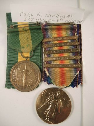 Mexican Border 31648 & Ww I Victory Medal With 5 Bars To Nicholas Sgt.  4th Ohio