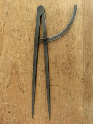 Antique 18th - 19th C Hand Wrought Iron Signed Decorated Calipers Compass 1