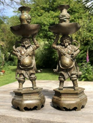 Fine Chinese Qing Dynasty 18th Century Bronze Candlestick Immortals