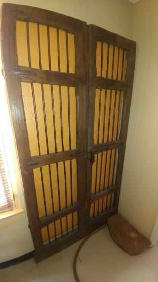 Antique 19th Century Wooden Jail Doors With Iron Bars