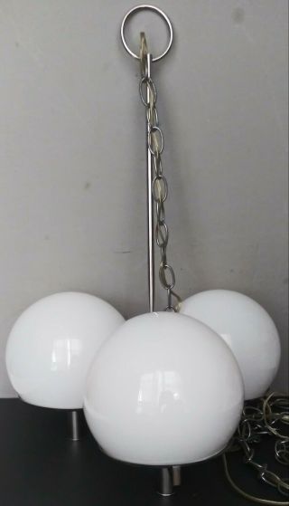 Orig.  Vtg Mid Century Modern 3 Arm Globe Chrome Hanging Chain Chandelier Light