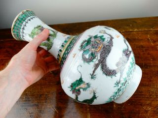 Antique Chinese Porcelain Vase Famille Verte Dragons Guangxu Period Mark 32cm 10