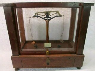 Vintage Seederer - Kohlbusch Analytical Apothecary Balance Scale Wood Glass Case