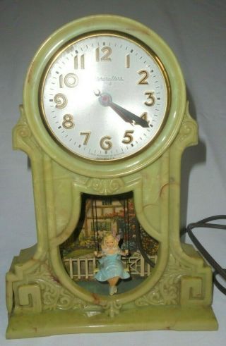 Vintage Mastercrafters Animated Motion Clock Girl On Swing