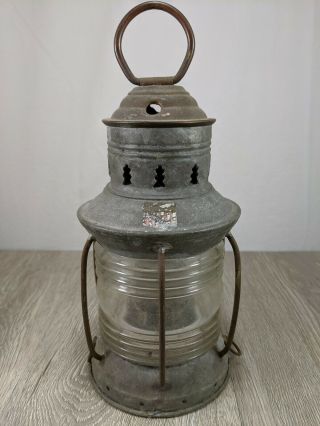 Vintage Nautical Ship Lantern National Marine Lamp Co Clear Glass Label