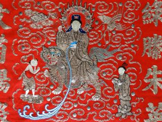Large Antique Chinese Silk Textile Embroidered Panel Republic Period Qing 118cm 3