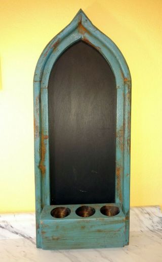 30” Turquoise Shabby Arched Cathedral Window Chalkboard With Attached Sugar Mold