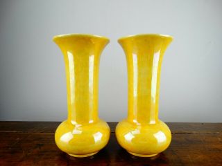 Antique Ruskin Vases in Yellow Lustre British Art Deco Pottery 1920s 4