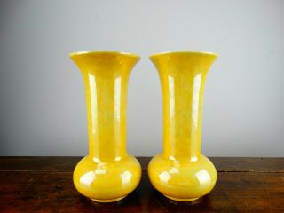 Antique Ruskin Vases in Yellow Lustre British Art Deco Pottery 1920s 5