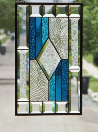 •center Stage • Beveled Stained Glass Window Panel • 17 3/8 " X 10 3/8 "