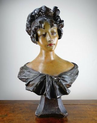 Antique French Plaster Bust Female Figure By Auguste Henri Carli Art Nouveau