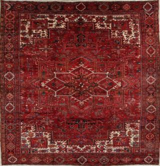 Designer Large Vintage Geometric Red Heriz Persian Oriental Wool Area Rug 10x12