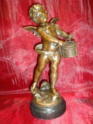 Statue Sculpture Angel Drum French Style Solid Bronze