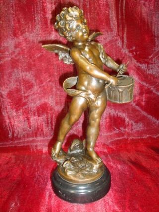 Statue Sculpture Angel Drum French Style Solid bronze 7