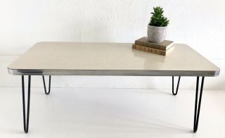 Vintage Mid Century MCM Coffee Table Surfboard Atomic Formica Metal Hairpin Legs 2