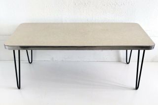 Vintage Mid Century MCM Coffee Table Surfboard Atomic Formica Metal Hairpin Legs 4