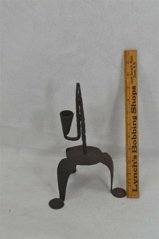 Rush Candle Lamp Stick Hand Made Iron Forged Early 18th 19thc Antique