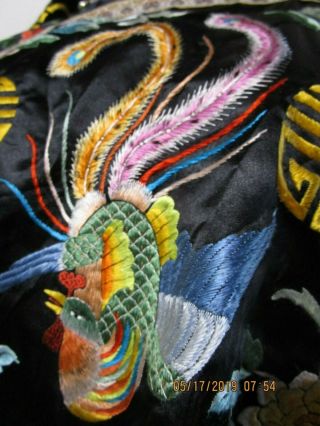 Antique Chinese Black Silk Embroidery Forbidden Stitch Robe Jacket 5