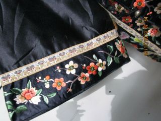 Antique Chinese Black Silk Embroidery Forbidden Stitch Robe Jacket 6