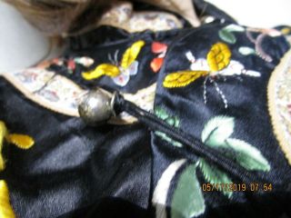 Antique Chinese Black Silk Embroidery Forbidden Stitch Robe Jacket 7