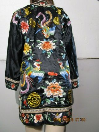 Antique Chinese Black Silk Embroidery Forbidden Stitch Robe Jacket 8
