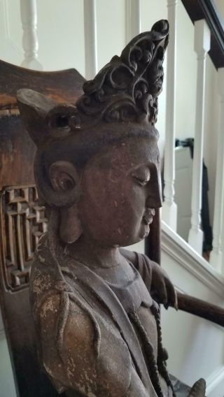 LG Antique Carved Wooden Seated Chinese Buddha Guanyin Qing Dynasty 2