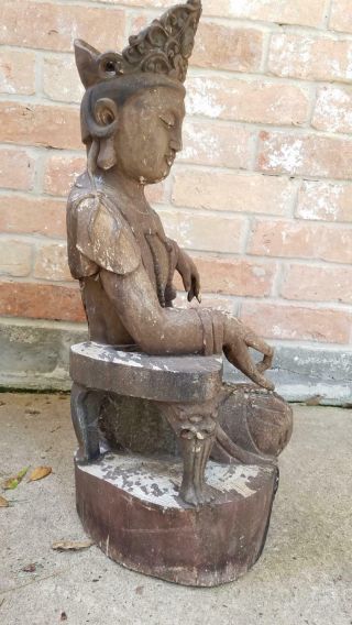 LG Antique Carved Wooden Seated Chinese Buddha Guanyin Qing Dynasty 4