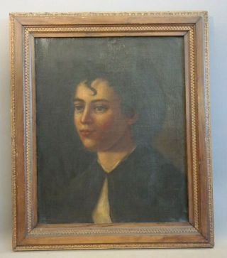 19thc Antique Victorian Era Lady Portrait Old Md Estate Oil Painting & Frame