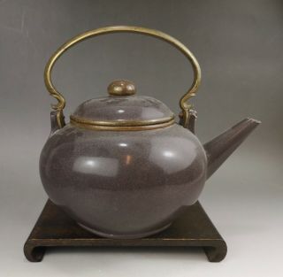 A Large/fine Chinese Early 20c " Gongju " Brass Encased Zisha Teapot - Republic