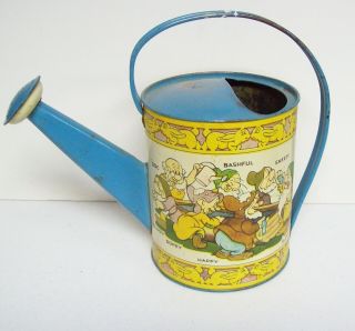 Vintage 1938 DISNEY Tin Watering Can Sprinkler - SNOW WHITE & 7 DWARFS 2