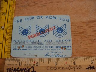Nouasseur Air Depot 1950s Morocco Mess Card Four Or More Club 1603rd Support