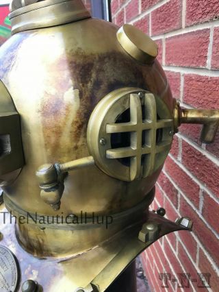 Antique Brass Scuba Marine Diving Divers Helmet US Navy Mark V Full Size 18 MET 2