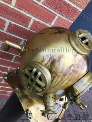 Antique Brass Scuba Marine Diving Divers Helmet US Navy Mark V Full Size 18 MET 3
