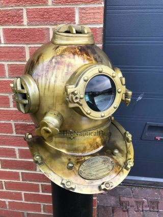 Antique Brass Scuba Marine Diving Divers Helmet US Navy Mark V Full Size 18 MET 4