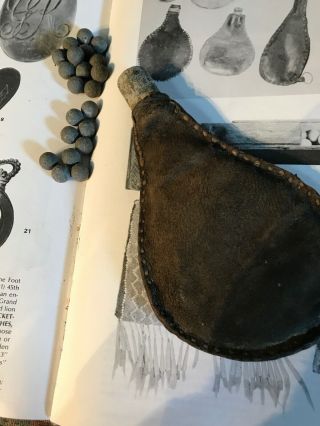 Revolutionary War 18th Century Leather Shot Bag With Lead Spout And Sho