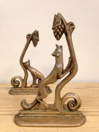 William F.  Boogar Vintage Art Deco Bronze Bookends The Fox And The Grapes 1933