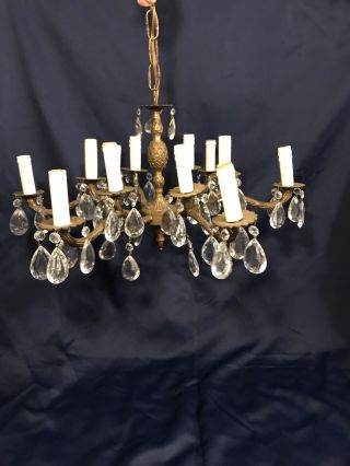 Vintage Ornate Brass Spanish 6 Arm 12 Light Chandelier Fixture 62 Crystal/prisms