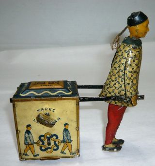 Rare Antique 1913 Lehmann Nu - Nu No.  733 Chinese Man Pulling Cart Windup Tin Toy